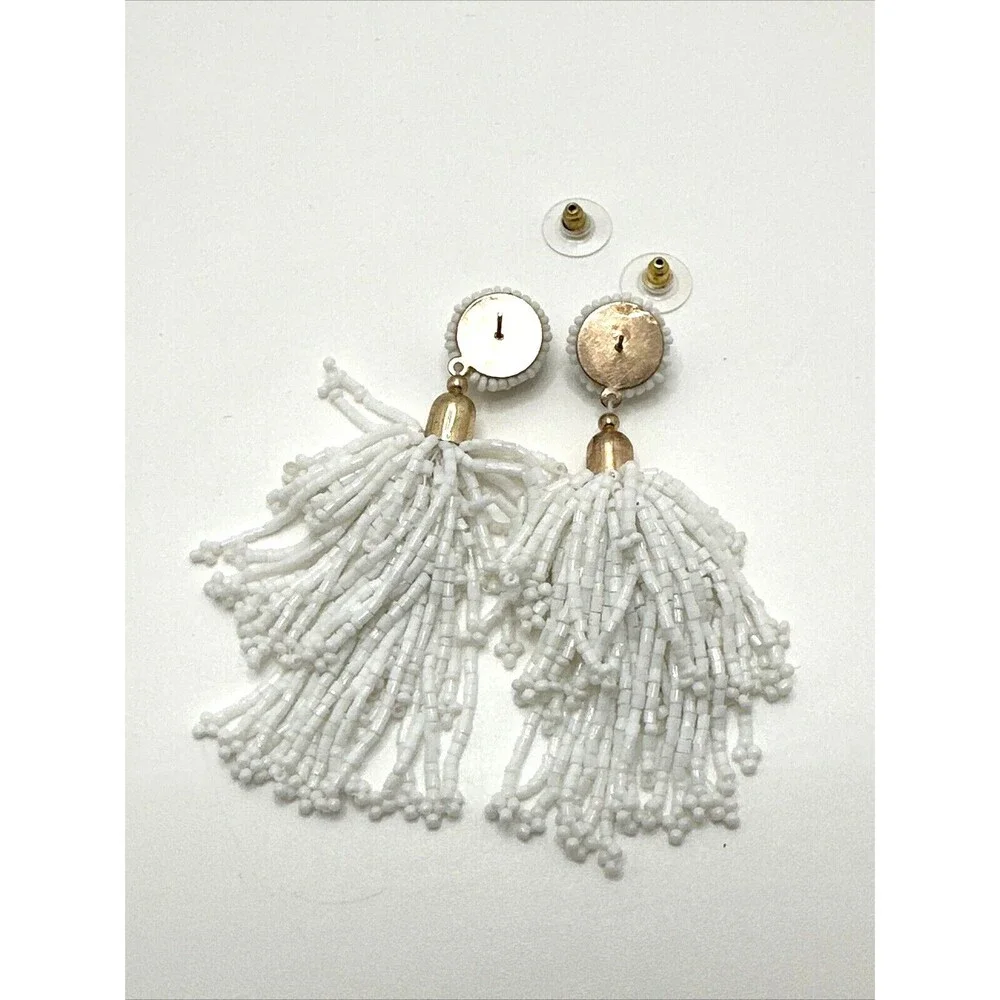 NWT Rachel Zoe Panacea Earrings White Seed Bead Tassel Statement 3” Boho NEW